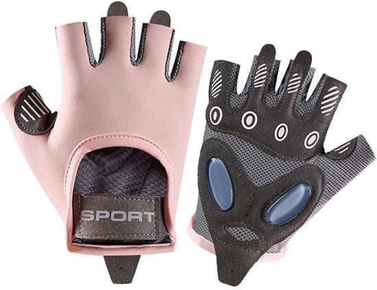 Maniche sportive senza dita per donne - Maniche per allenamento, yoga e fitness - Maniche per allenamento respiranti - Con placchette in silicone shockassorbenti e antiscivolo - Adatte per esercizi multi-funzionali e allenamento sportivo (L)