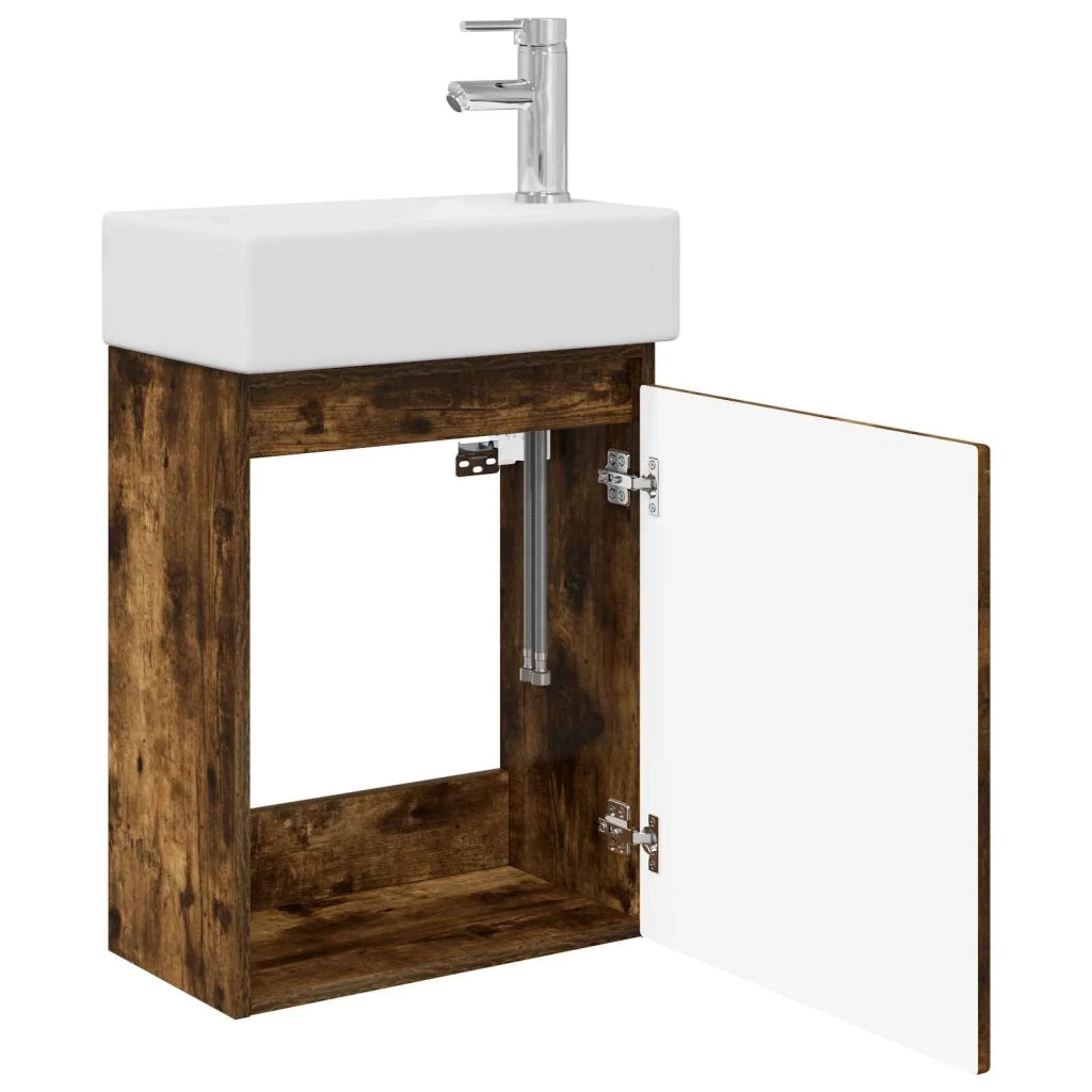 Mobile bagno con rubinetto Rovere Fumo 45,5 x 22,5 x 84 cm 889456