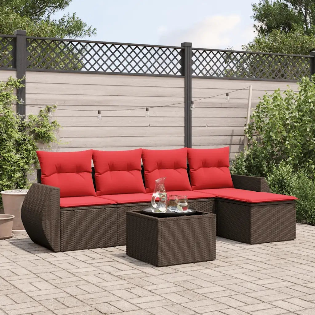 Set Divani da Giardino 6 pz con Cuscini Marrone in Polyrattan 3221303