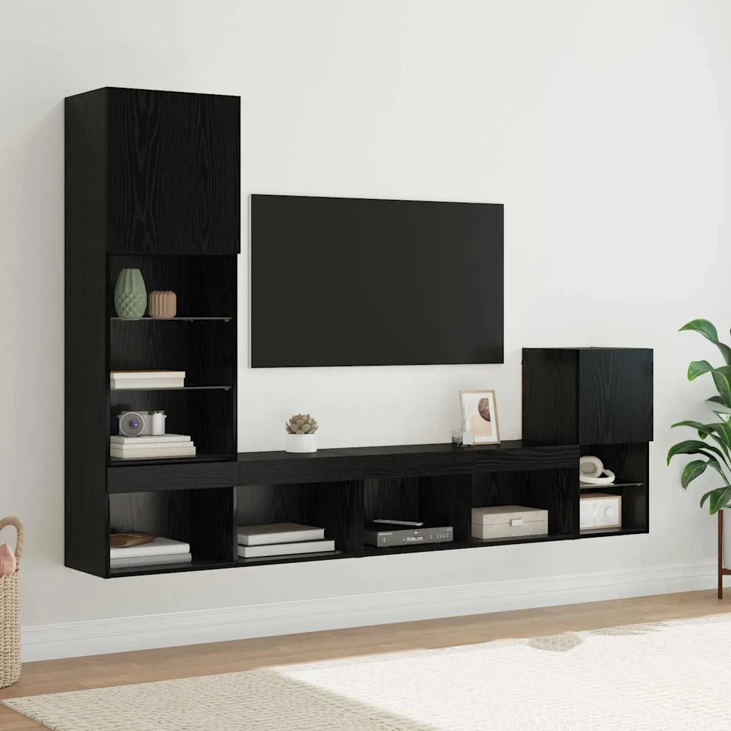 Unità per TV a Muro Rovere Nero Legno multistrato