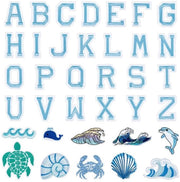 Pannelli da cucire 36 pezzi Tema Oceano - Pannelli da cucire in acciaio/naia - Pannello lettera blu - Pannello animale di mare - Applicazione ricamata - Artigianato DIY - Pannelli da cucire ricamati