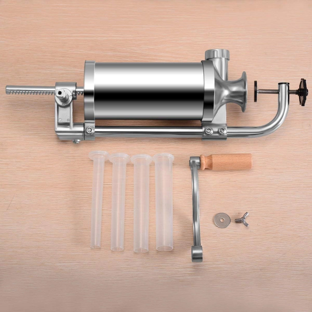 Avvolgitrice verticale manuale per salsicce in acciaio inox, 4 imbuti di diverso diametro, morsetto da tavolo, capiente cilindro da 1,5 l, per uso domestico e commerciale