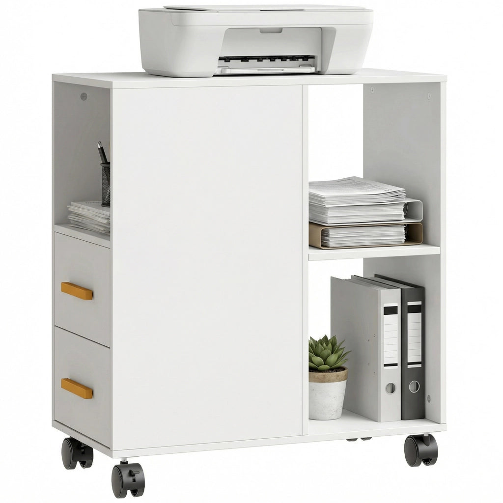 Scrivania per stampante con ripiano regolabile e ruote ¨C zephmum ¨C bianco 60x30x65 cm