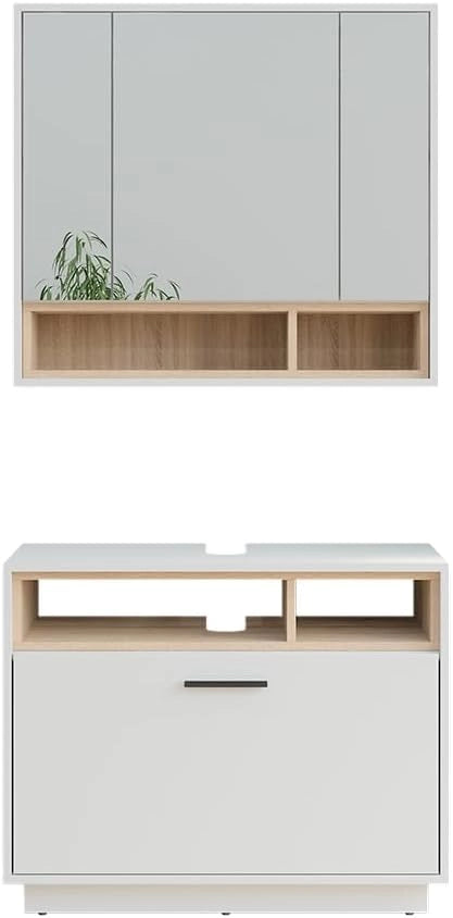 Set di mobili da bagno Beatrice, Antracite/Sonoma, 80 cm, composto da specchio da bagno e mobile sottolavabo