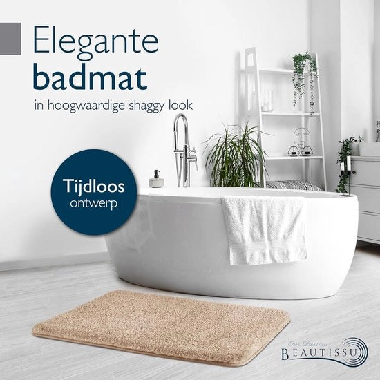 Pavimento Antiscivolo 100x60 cm - Tappeto a Punti Elevati in Aspetto Shaggy adatto per Riscaldamento a Pavimento - Piuma Microfibra Soft Pavimento Beige per Doccia Vasca da Bagno e WC