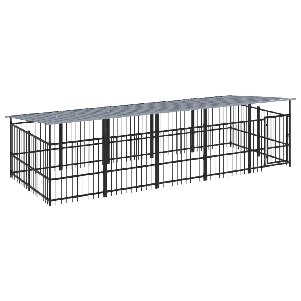 Cuccia gabbia per animali da esterno pac con tetto per cani in acciaio 9,38 m² nero 02_0041773