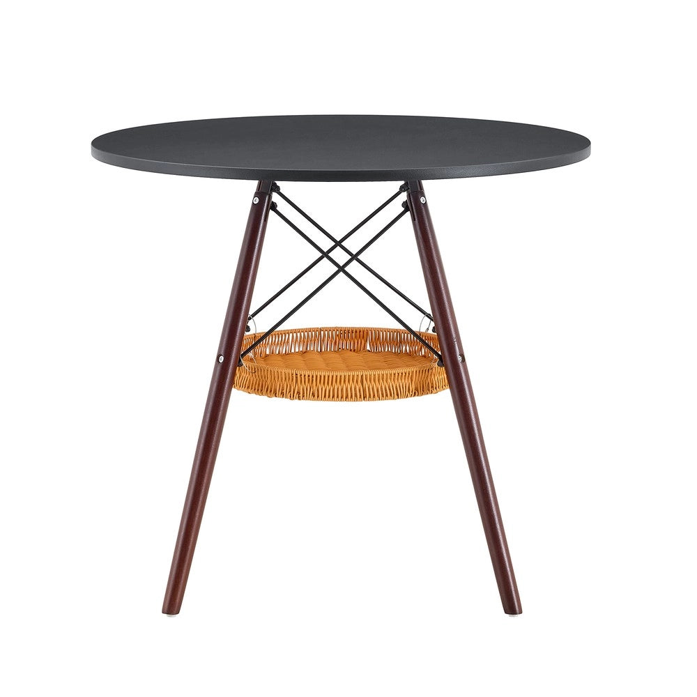 Tavolo da Pranzo Rotondo ¨C MINIMAL ¨C Piano MDF Nero, Gambe Massello Noce, ?80 cm