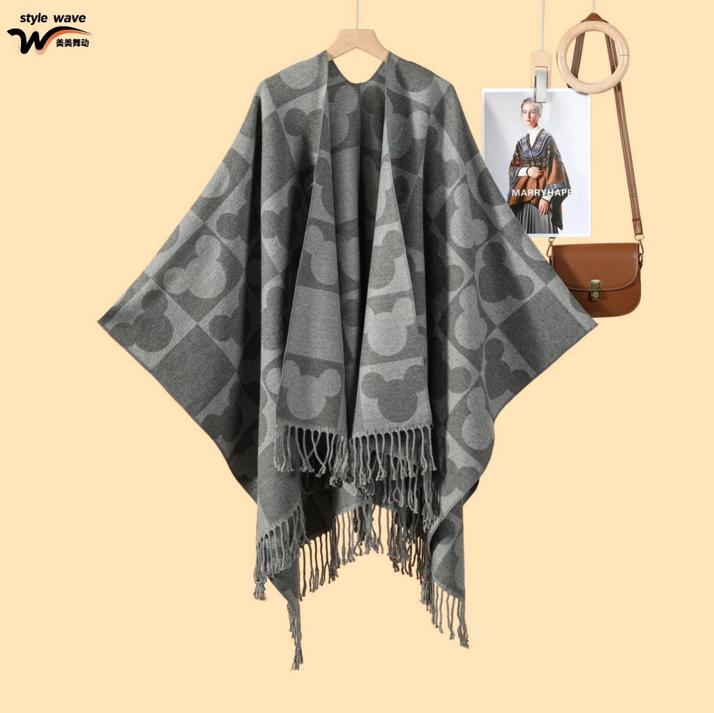 Sciarpa/stola in cashmere stile coppia, scialle lungo double-face da donna, mantello caldo e versatile per autunno e inverno, utilizzabile in due modi diversi.