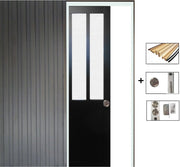 Porta Scorrevole Workshop Nero vetro satinato H204 x L83 + Sistema Pocket e kit di finitura inclusi senza maniglia