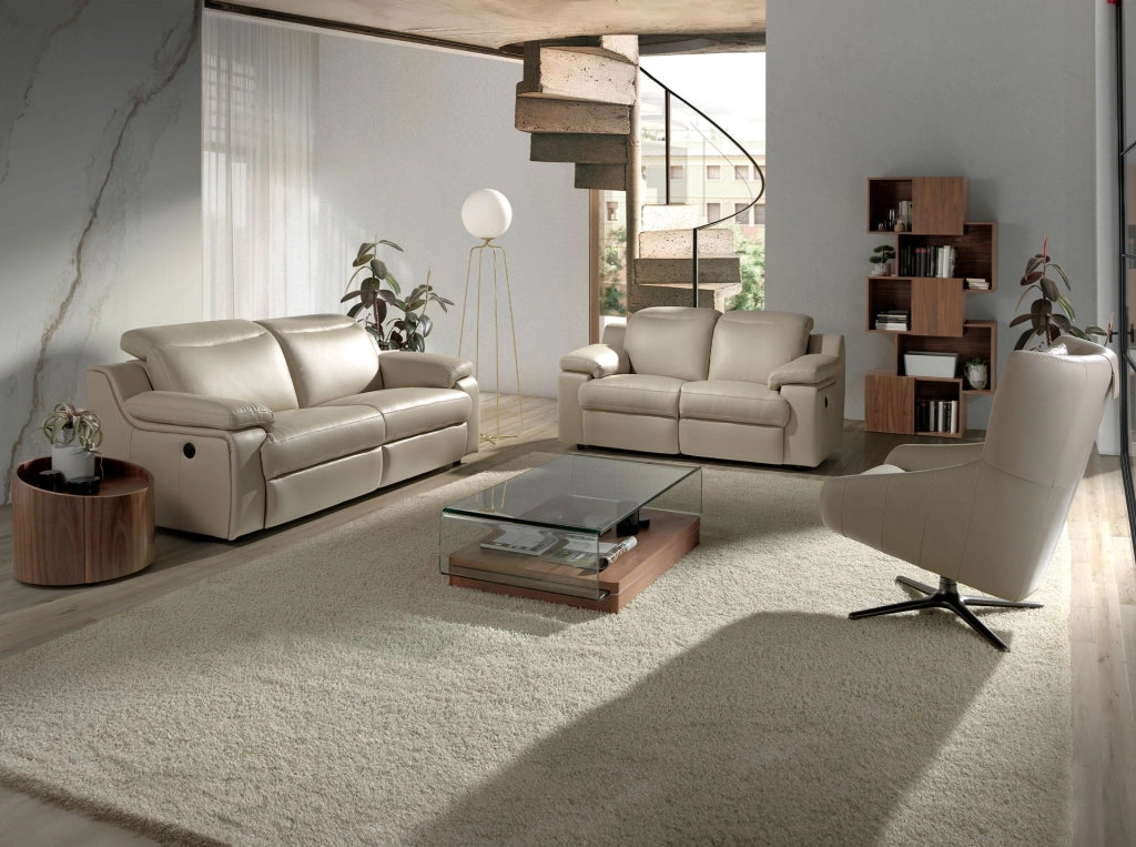 Poltrona girevole in pelle grigio taupe