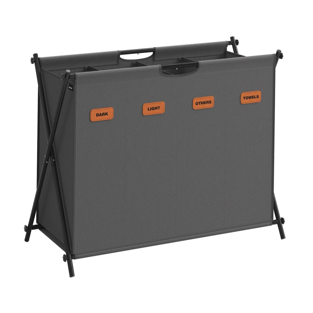 Cesto portabiancheria 115 litri 2 scomparti 79,9 x 40 x 66 cm struttura pieghevole a X organizer per vestiti con etichette personalizzabili grigio 12_0006692