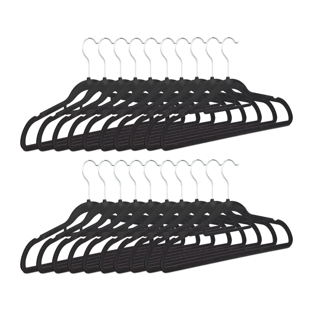 Set di 20 grucce antiscivolo in velluto per cappotti pantaloni abiti e vestiti nero 20 13_0000767