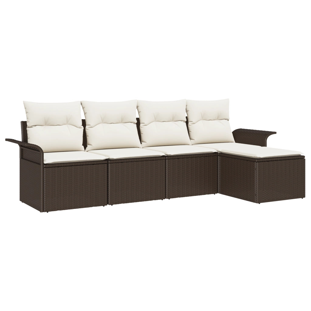 Set Divano Giardino  a 5 Pezzi con Cuscini Rattan Marrone