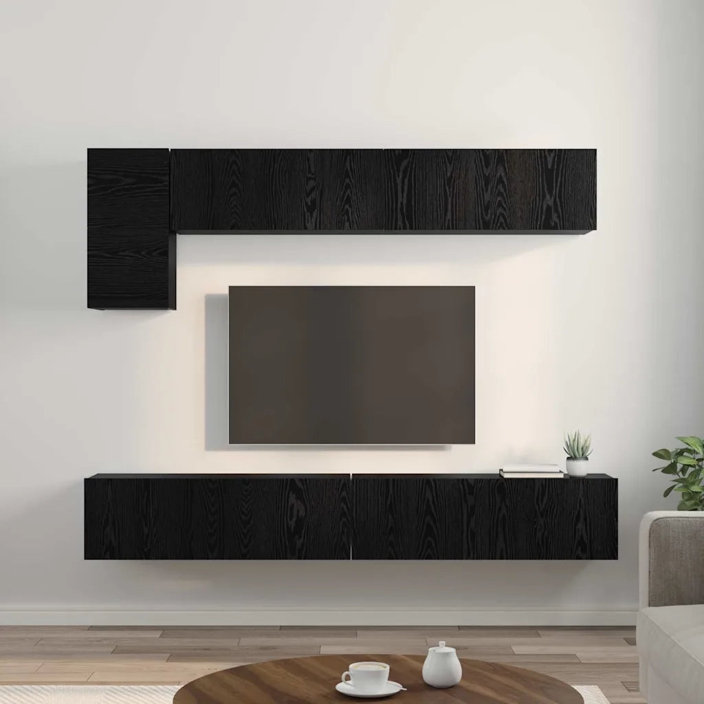 vidaXL Set mobile TV Montaggio a parete 5 pcs Rovere Nero