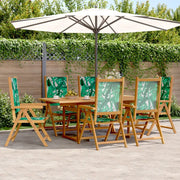 Set Pranzo da Giardino 7 pz Foglie in Tessuto e Legno Massello