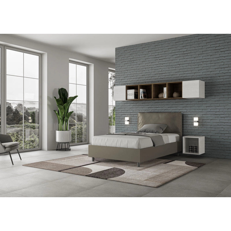 Letto imbottito Piazza e mezzo 120x190 cm Large - Similpelle,Cappuccino,Contenitore