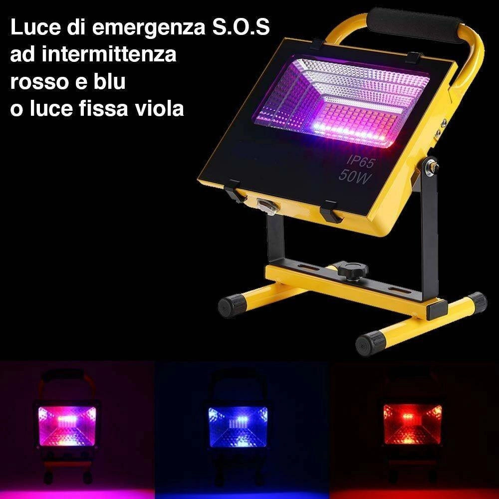 Trade Shop - Lampada Faro Led Lavoro Portatile Torcia 50w Batteria Litio Luce Emergenza 2500l -