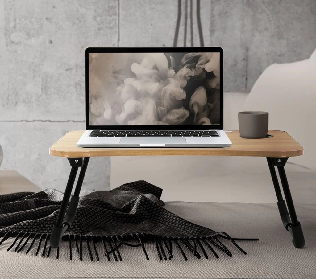 Tavolino Mini Scrivania Vassoio da Letto per PC Tablet Colazione Pieghevole Acero