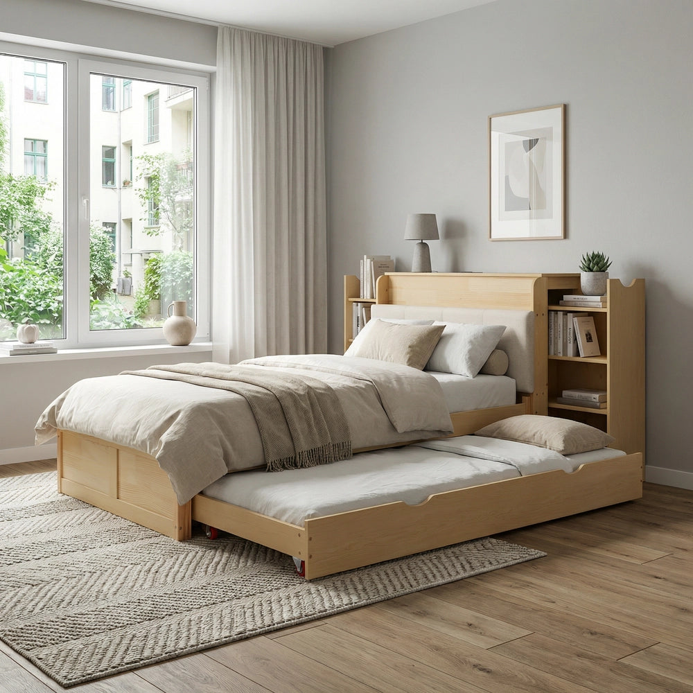 Letto Contenitore con Rete Estraibile e Testiera Imbottita ¨C Xylo ¨C 90x200, USB, Legno