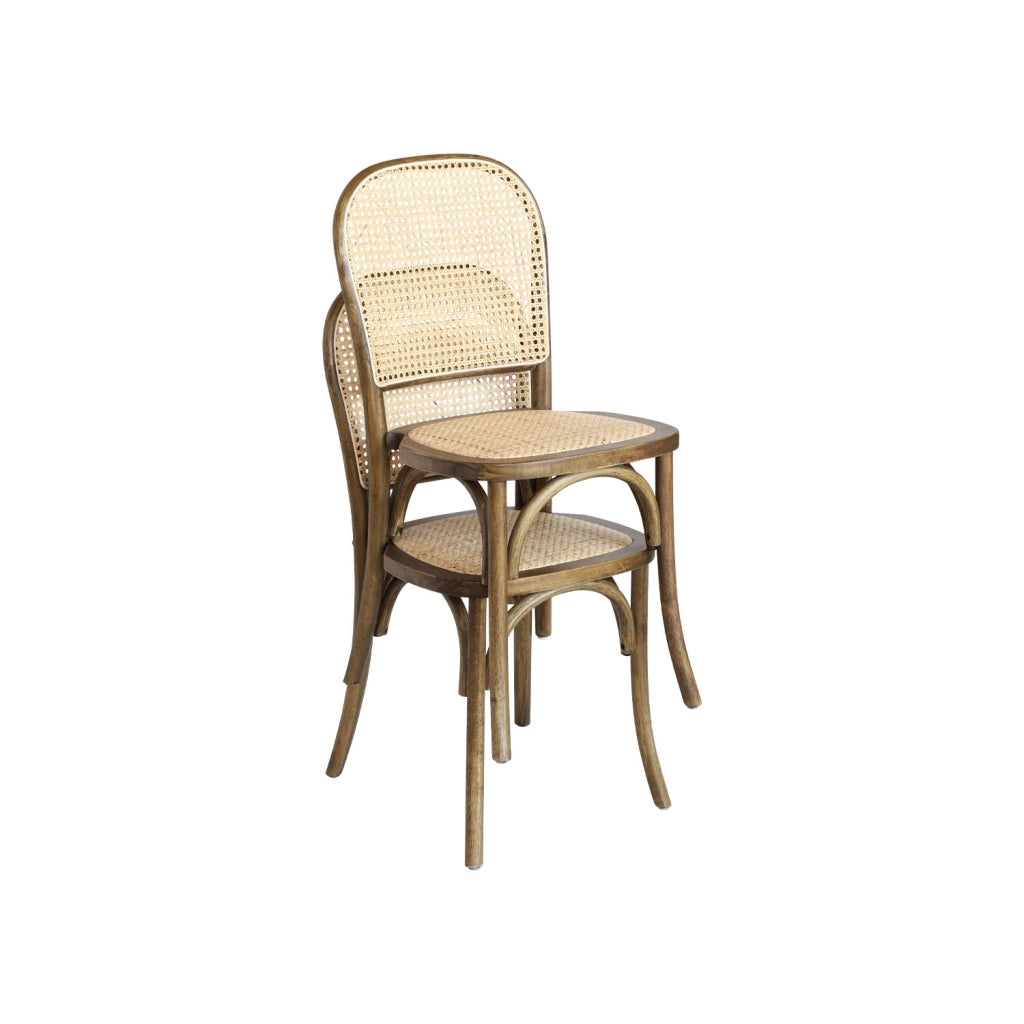Set di 2 sedie vintage in legno e rattan, marrone