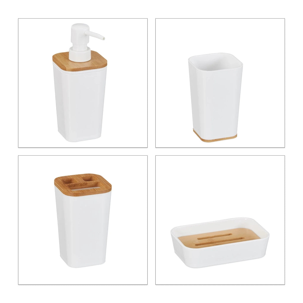 Set di accessori per bagno moderni in plastica bianca da 4 pezzi 13_0005546