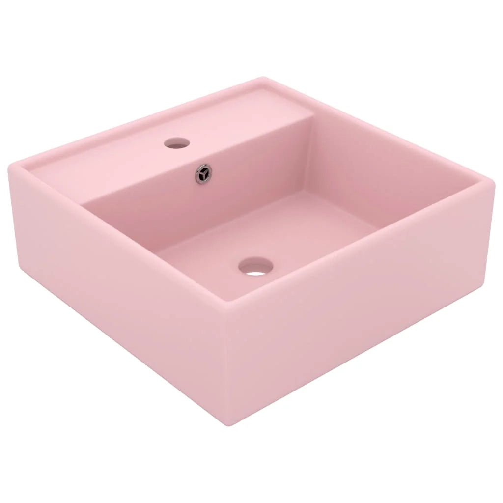 Lavabo quadrato di lusso con troppopieno lavabo da appoggio lavabo da bagno stanza da trucco casa 41 x 41 cm ceramica rosa opaca 02_0002686
