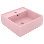 Lavabo quadrato di lusso con troppopieno lavabo da appoggio lavabo da bagno stanza da trucco casa 41 x 41 cm ceramica rosa opaca 02_0002686