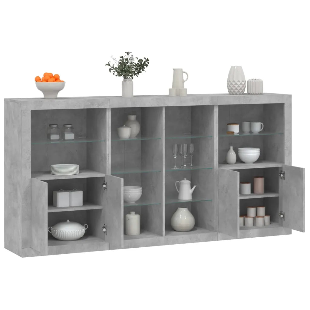 Credenza | Madia | Buffet da pranzo | Armadio da pranzo con Luci LED Grigio Cemento 202x37x100 cm