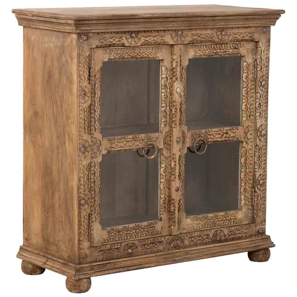 Credenza artigianale in legno con 2 ante marroni, 97x43x100h cm