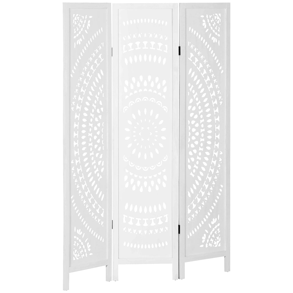 Separ¨¦ Paravento da Interni Pieghevole a 3 Pannelli in Legno Intagliato, 120x170cm, Bianco