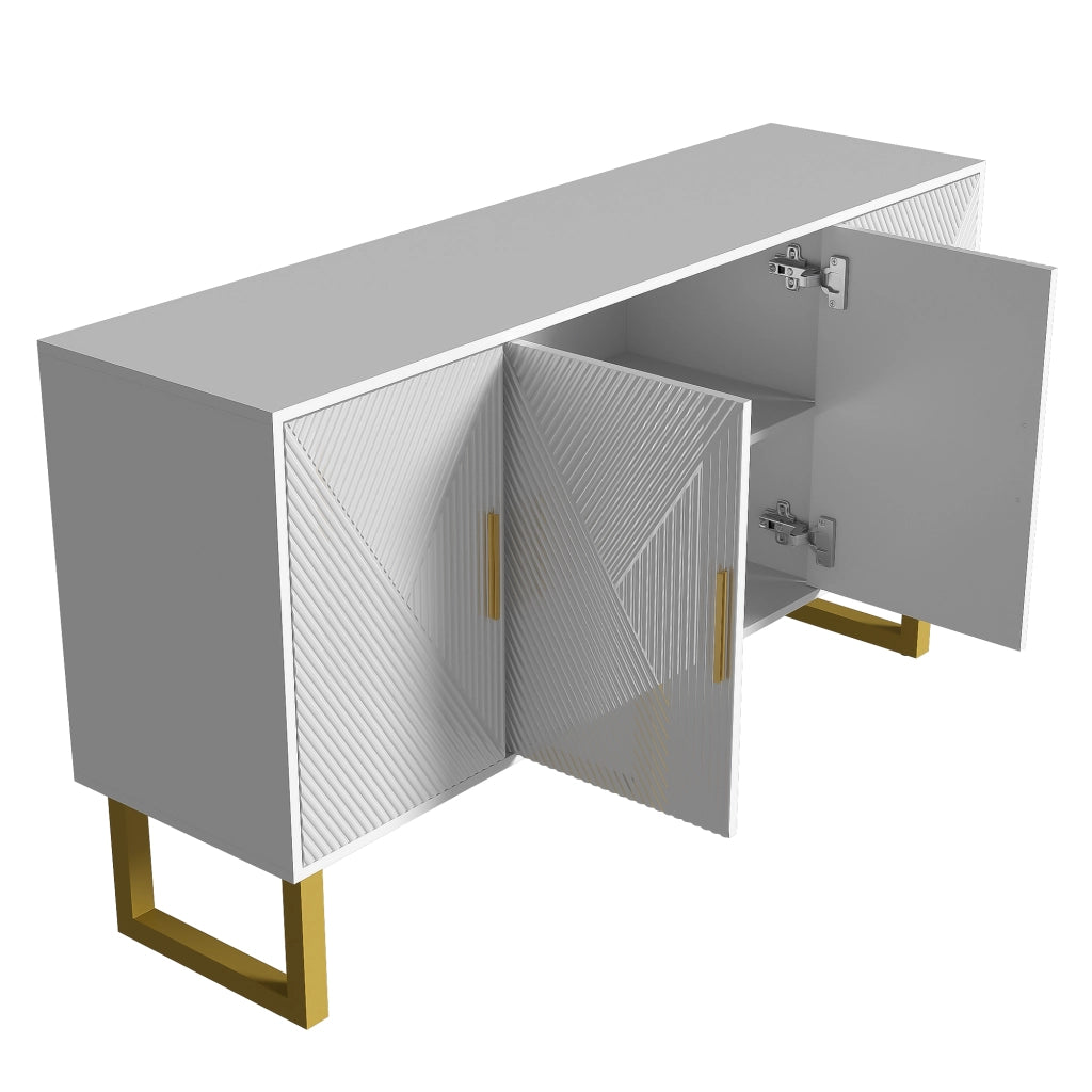 Credenza con 4 Ante e Ripiani Regolabili; Frontali Strutturati Lucidi; Stile Moderno; in MDF; Bianco; 150??40??82 cm