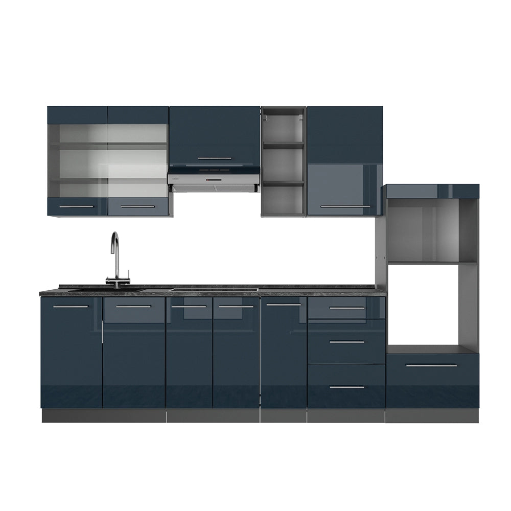 Cucina componibile Fame-Line Blu scuro lucido/Antracite 280 cm, PL Antracite Vicco