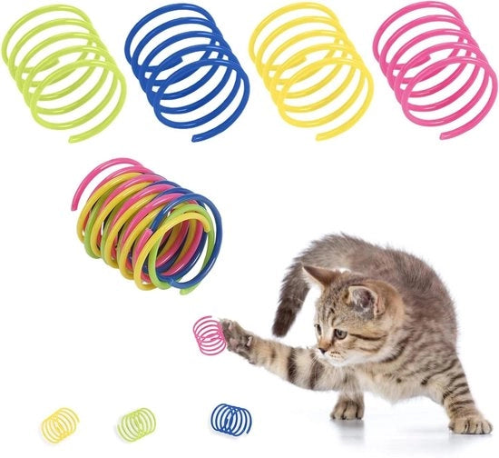 100 pezzi di set di spiralette giocattolo per gatti giocattolo interattivo in plastica con spiralette interattive colore vivace giocattolo per gatti per gatti cani animali domestici.
