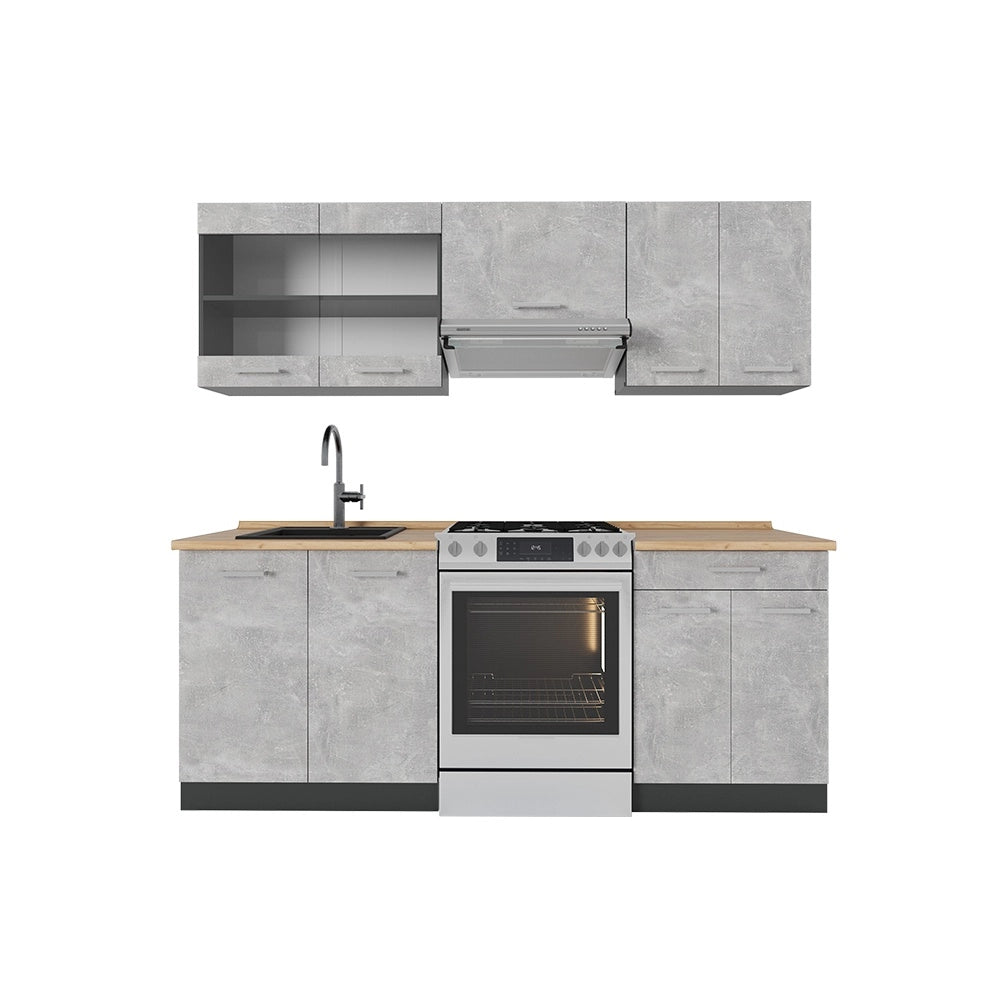 Cucina componibile R-Line Calcestruzzo/Antracite 200 cm senza piano di lavoro Vicco