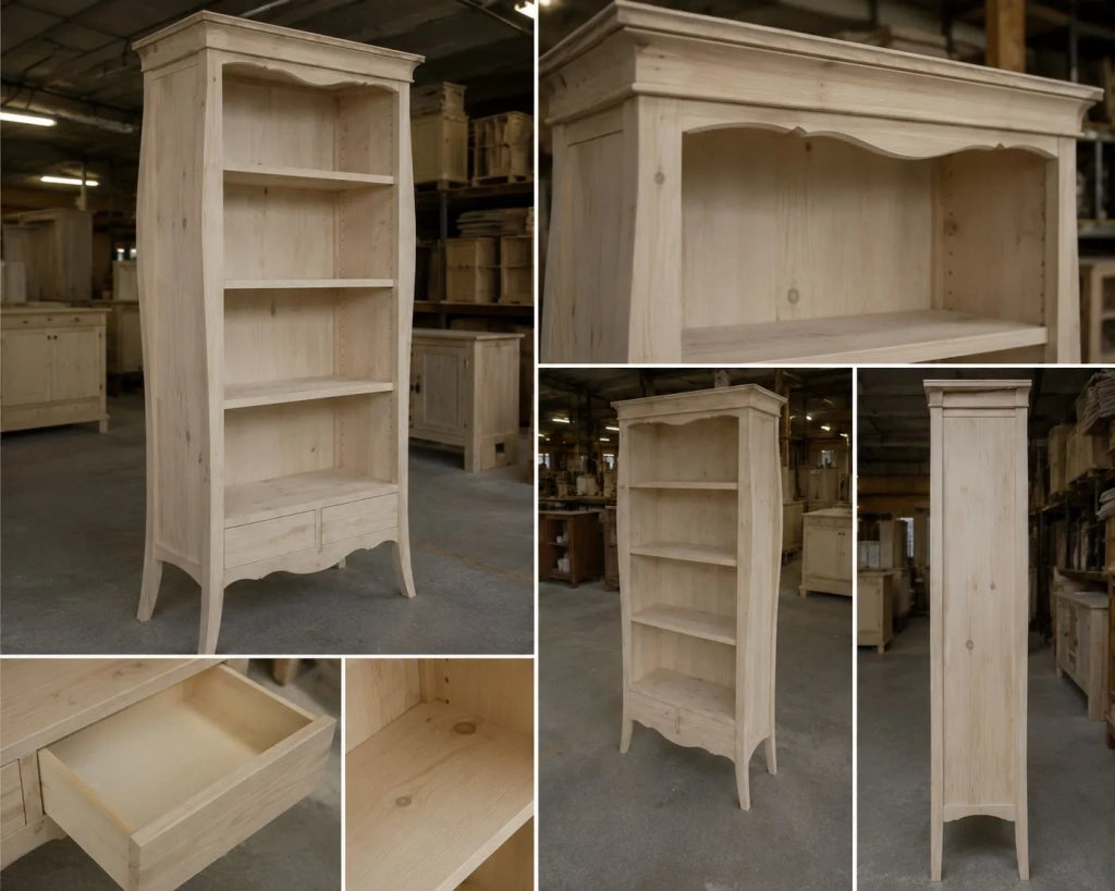 Libreria a giorno 3 ripiani 2 cassetti legno grezzo l.106 p.47 h.204 (3099) - Mobili 2G