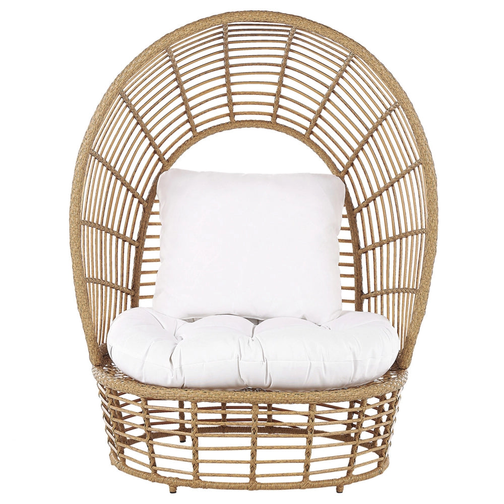Sedia Cestino Beige Rattan Cuscino Seduta Schienale Alto Boho Terrazza Soggiorno