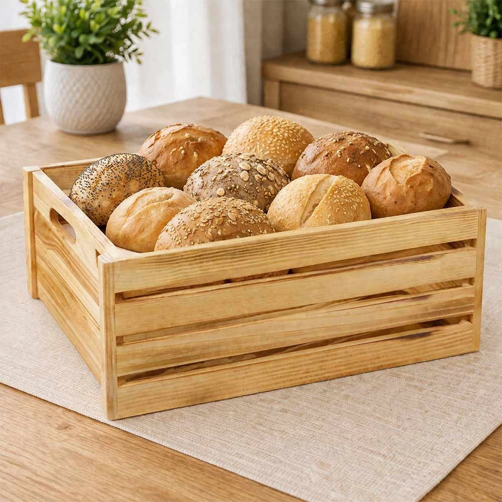 Cassettina Contenitore Portaoggetti in Legno Fiammato con manici cm 39x29x h15