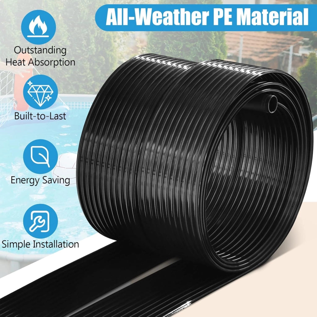 Riscaldatore Solare, Set di 2 Pannelli Solari per Piscina Fuori Terra, Materiale PE di qualità, Set di Accessori Completi, per Piscina Fino a 12000L di Acqua, Nero (6 x 0,75 m)