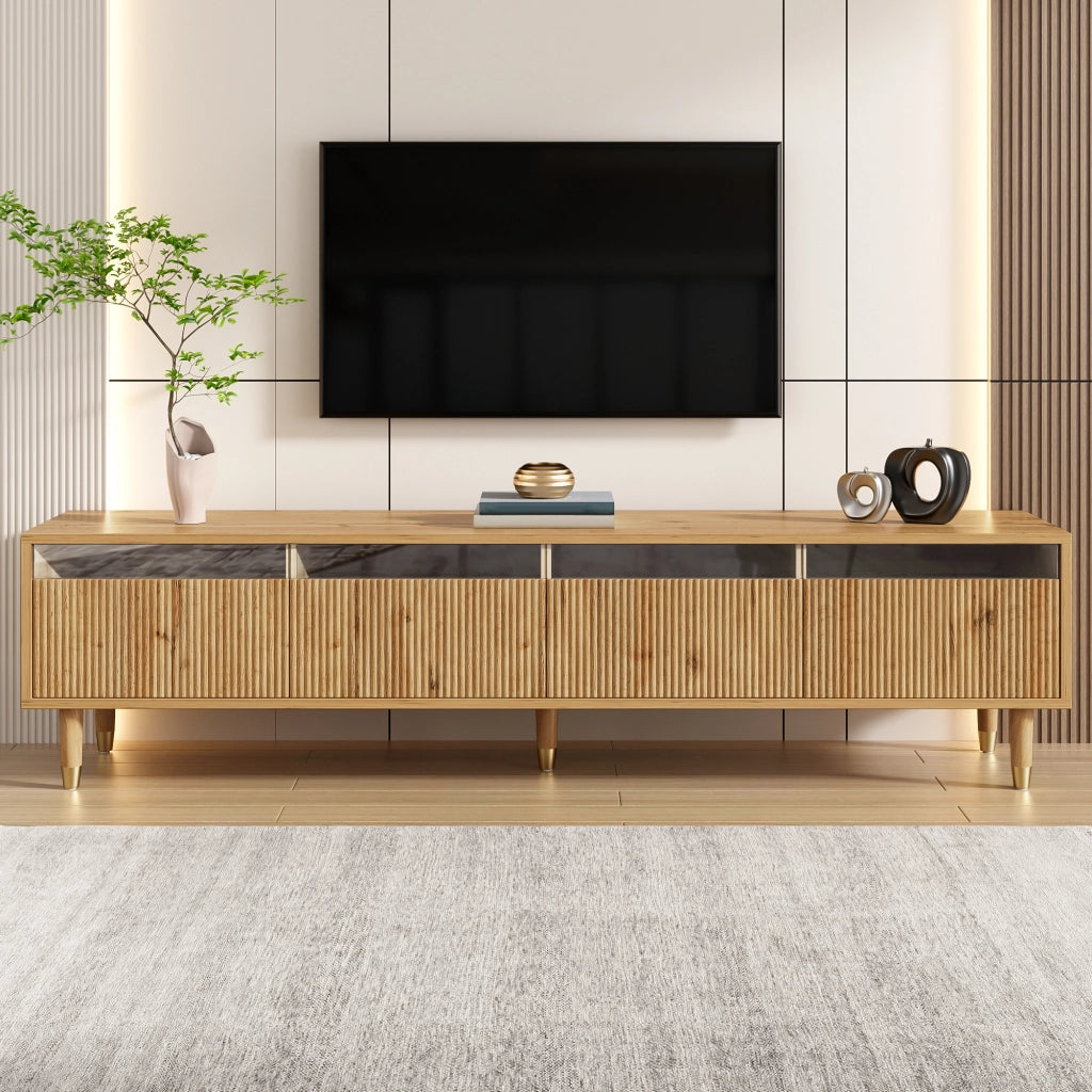 Mobile TV con 4 Cassetti e Passacavi; Design Minimalista; Soggiorno; 178??35??45 cm; in MDF; Effetto Legno