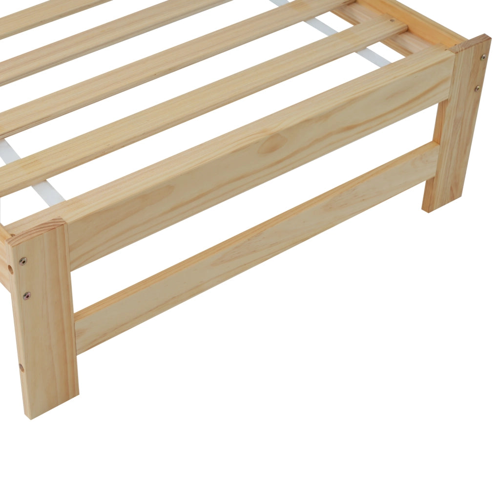 Letto Singolo 90×200 cm; Letto 1 Posto in Legno Massello con Testiera e Piede Centrale; senza Materasso; Naturale