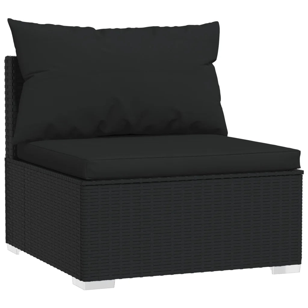Divano a 3 Posti con Cuscini in Polyrattan Nero cod mxl 37421