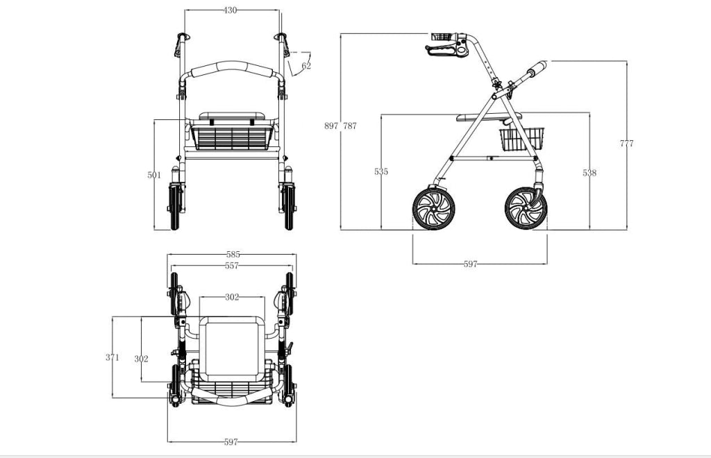 Fenixshop24 Deambulatore Rollator Pieghevole in Acciaio, 4 Ruote, Sedile e Cestino – Blu