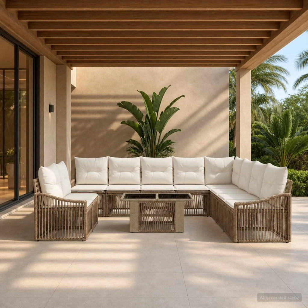 Set Divano da Giardino 11 pz Beige e Bianco Crema polyrattan 3437274