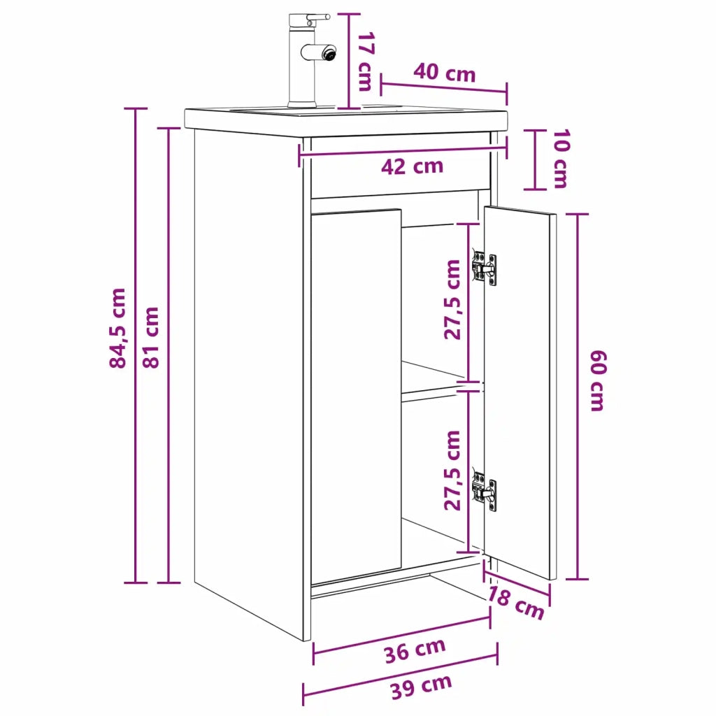 Mobile da bagno con lavabo Grigio Cemento 42 x 40 x 84,5 cm 890771