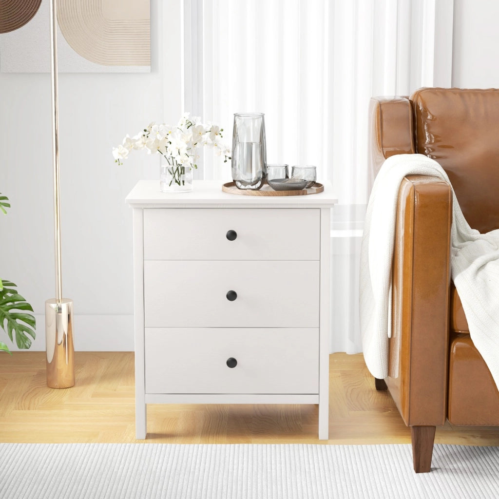 Comodino con 3 cassetti per camera da letto, Cassettiera compatta in legno con spazio di archiviazione per divano Bianco-Comodini