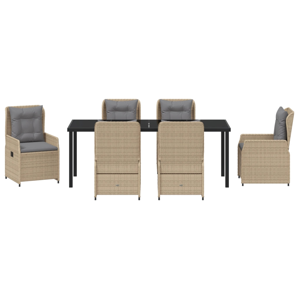 Set da Pranzo per Giardino  7 Pezzi Beige Polyrattan