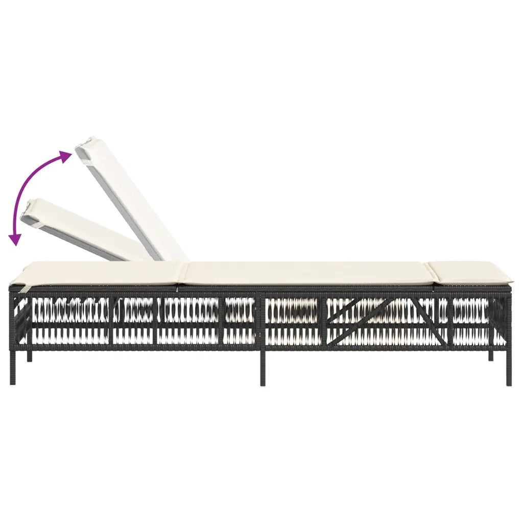 Lettino Prendisole con Cuscino Nero in Polyrattan 4002737