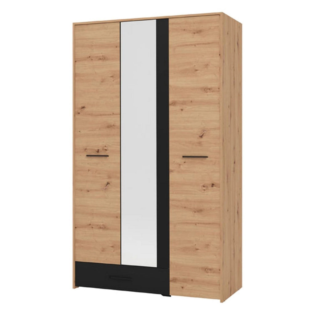 Armadio Camera da Letto Lavagnoo, Guardaroba 3 Ante Appendiabiti, 119x53 cm Marrone Rovere Nodi