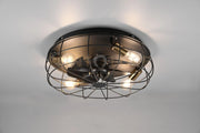 TRONDHEIM PLAFONIERA CON VENTILATORE GABBIA METALLO NERO OPACO CON TELECOMANDO MULTIFUNZIONE REGOLAZIONE 3 INTENSITA' E TIMER D.48,5CM 4 LUCI ATTACCO E27