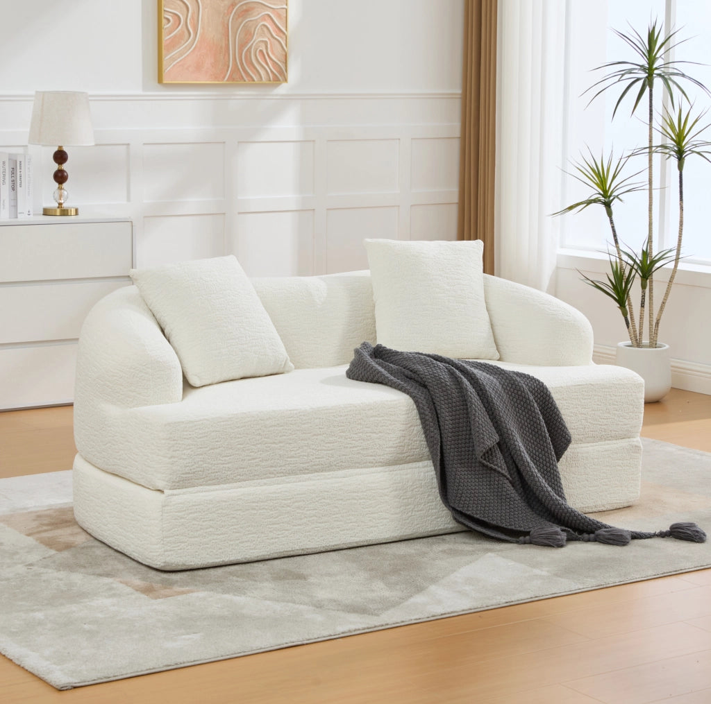 Divano letto 157x84x65 cm beige 2 posti in ciniglia con 2 cuscini